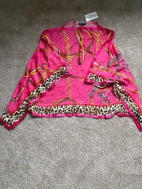 Hot Pink Chain & Leopard Print Shawl/Poncho Randi & Will Top O/S